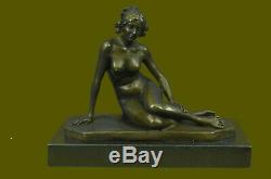 Vintage Art Nouveau Bronze & Marble Victorian Style Female Flesh Erotic Statue