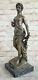 Vintage Art Nouveau Bronze Sculpture Woman 'holding' Flower Signed A. Moreau Nude