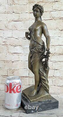 Vintage Art Nouveau Bronze Sculpture Woman 'Holding' Flower Signed A. Moreau Nude