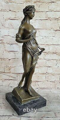 Vintage Art Nouveau Bronze Sculpture Woman 'Holding' Flower Signed A. Moreau Nude