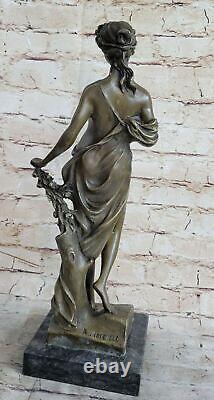 Vintage Art Nouveau Bronze Sculpture Woman 'Holding' Flower Signed A. Moreau Nude