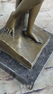 Vintage Art Nouveau Bronze Sculpture Woman 'Holding' Flower Signed A. Moreau Nude