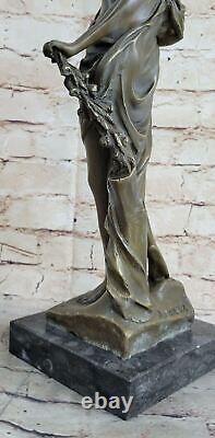 Vintage Art Nouveau Bronze Sculpture Woman 'Holding' Flower Signed A. Moreau Nude