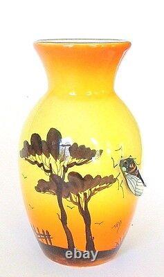 Vintage Art Nouveau Cicada Ceramic Vase By Tess France