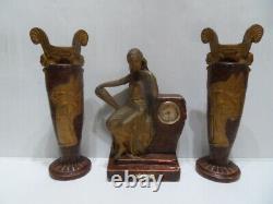 Vintage Art Nouveau Clock Uhr Clock Clock Chimney Vase The Egyptian Bercé