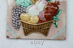 Vintage Art Nouveau Majolica Beautiful & Authentic Fruit Basket Tile Japan NH4225