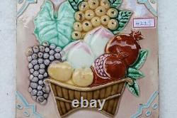 Vintage Art Nouveau Majolica Beautiful & Authentic Fruit Basket Tile Japan NH4225