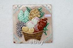 Vintage Art Nouveau Majolica Beautiful & Genuine Fruit Basket Tile Japan NH4225