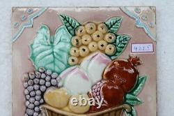Vintage Art Nouveau Majolica Beautiful & Genuine Fruit Basket Tile Japan NH4225