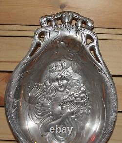 Vintage Art Nouveau Metal Ornate Tray Bowl