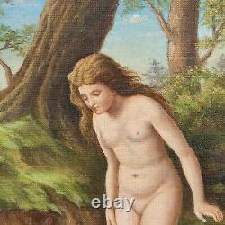 'Vintage Art Nouveau Oil Painting of Nude Woman'