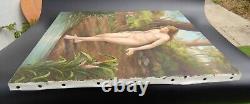 'Vintage Art Nouveau Oil Painting of Nude Woman'
