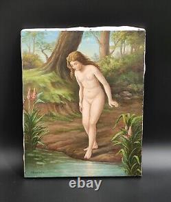 'Vintage Art Nouveau Oil Painting of a Nude Woman'