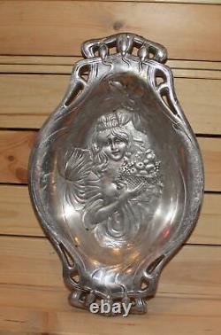 Vintage Art Nouveau Ornate Metal Tray Bowl