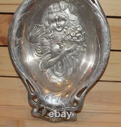 Vintage Art Nouveau Ornate Metal Tray Bowl