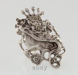 Vintage Art Nouveau Princess with Marcasite Accent Silver Ring Size 5