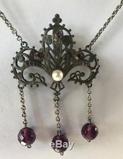 Vintage Art Nouveau Revival Purple Faceted Glass Beads Necklace Genuine