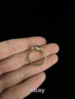 Vintage Art Nouveau Style 14k Gold Amethyst Leaf Captured Ring Size 7.75