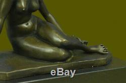Vintage Art Nouveau Style Bronze & Marble Victorian Lady Erotic Nude Statue Deco