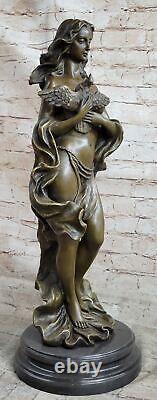 Vintage Art Nouveau Style Woman Bird Bronze Figurative Garden Sculpture Sale