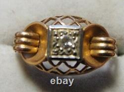 Vintage Art Nouveau Tank Ring Gold 18k 750 + Diamonds Hallmarks 3.11g Size 57/58