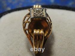 Vintage Art Nouveau Tank Ring Gold 18k 750 + Diamonds Hallmarks 3.11g Size 57/58
