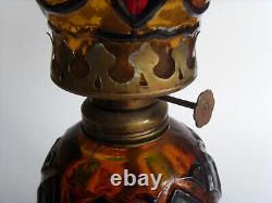 Vintage Art Nouveau Tiffany Jugendstil Glass Mosaic Oil Lamp