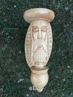Vintage Art Nouveau Transylvania Hand Carved Jesus Catholic Church Candlestick
