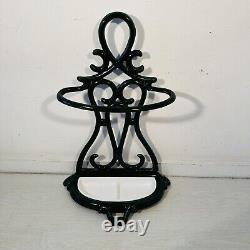 Vintage Art Nouveau Umbrella Stand Green Enamel Cast Iron Ceramic Made in France