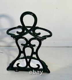 Vintage Art Nouveau Umbrella Stand Green Enamel Cast Iron Ceramic Made in France