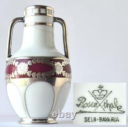 Vintage Art Nouveau Vase with Silver Overlay Rosenthal Porcelain from 1910