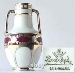 Vintage Art Nouveau Vase with Silver Overlay Rosenthal Porcelain from 1910