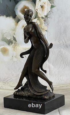 Vintage Art Style Bronze Jules Debois Nouveau Nude Dancer Woman Deco Statue