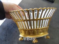 Vintage Bowl Cut Center Table Faience Porcelain Golden Painted Xixth Signed