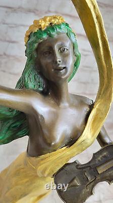 Vintage Bronze Art Nouveau Sculpture Beautiful Modernist Violin Player Nr