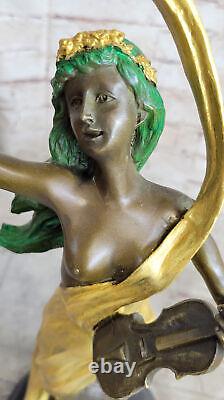 Vintage Bronze Art Nouveau Sculpture Beautiful Modernist Violin Player Nr