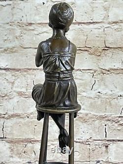 Vintage Bronze Cast Petite Girl Sitting on Chair Art Nouveau Sculpture Sale