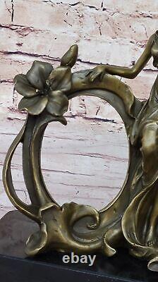 Vintage Bronze Photo Frame, Metal, Woman Standing Pose. Art Nouveau Sale