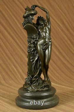 Vintage Bronze Statue / Satyre Sculpture With Erotic Art Deco Nymph Lrg