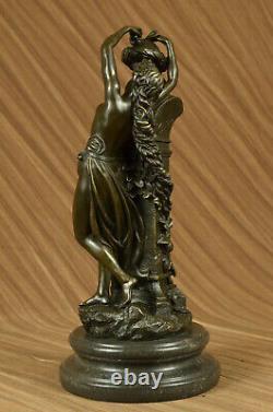 Vintage Bronze Statue / Satyre Sculpture With Erotic Art Deco Nymph Lrg