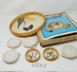 Vintage Butterfly Bamboo Below Glass Set Layers Art Iced Tea Cocktail Tray