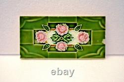 Vintage Ceramic Tiles Saji Japan with Rose and Green Back Art Nouveau 02