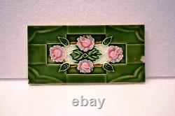 Vintage Ceramic Tiles Saji Japan with Rose and Green Back Art Nouveau 02