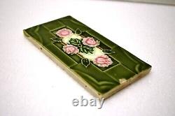 Vintage Ceramic Tiles Saji Japan with Rose and Green Back Art Nouveau 02