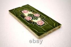 Vintage Ceramic Tiles Saji Japan with Rose and Green Back Art Nouveau 02