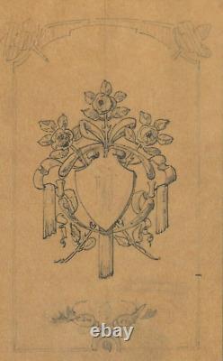 Vintage Crayon Original Decoration Drawing Art Nouveau, Architecture, Flowers