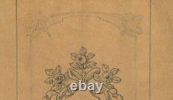 Vintage Crayon Original Decoration Drawing Art Nouveau, Architecture, Flowers