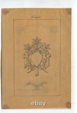 Vintage Crayon Original Decoration Drawing Art Nouveau, Architecture, Flowers