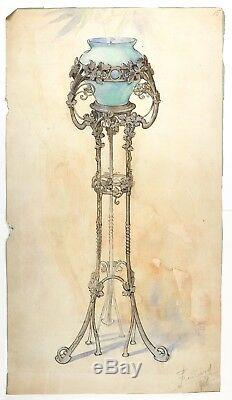 Vintage Drawing Pencil Art Nouveau- Antique Drawing Antique Vase 1908