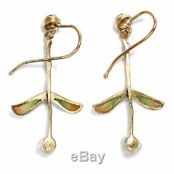 Vintage Earrings Art Nouveau Forms 333 Gold Tourmaline & Pearl Gui